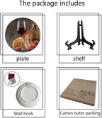 WineDecorative Plate Holder, 6 Inch, Cheese Grapes and Wineort Round Display Plate, Home Wobble-Plate with Display Stand, Ceramic Craft for Wall Hanging Decorative