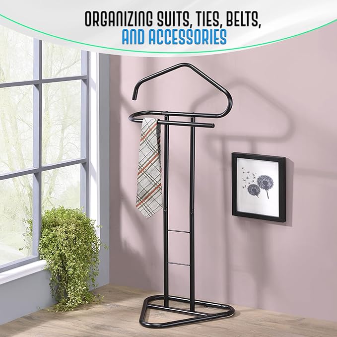 Kings Brand Furniture - Kalblins Metal Clothing Wardrobe Suit Valet Rack Stand, Black