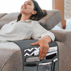 Teniux Remote Control Holder Armchair Caddy for Recliner Couch, Non-Slip Armrest Organizer with 5 Pockets for Magazine, Tablet, Phone, iPad (Grey)