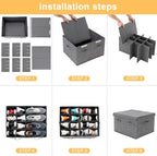 2 Pack Shoe Storage Box Fits 32 Pairs, Large Shoe Organizer with Lid and Adjustable Dividers for Closet, Shoes, Sneakers and High Heeled, Foldable and Stackable (Grey)