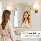 Bathroom Mirror for Wall, 30x20 Inch Arched Mirror, Matte Gold Metal Framed Bathroom Vanity Mirror for Restroom Farmhouse, Anti-Rust, Tempered Glass, Hanging or Leaning