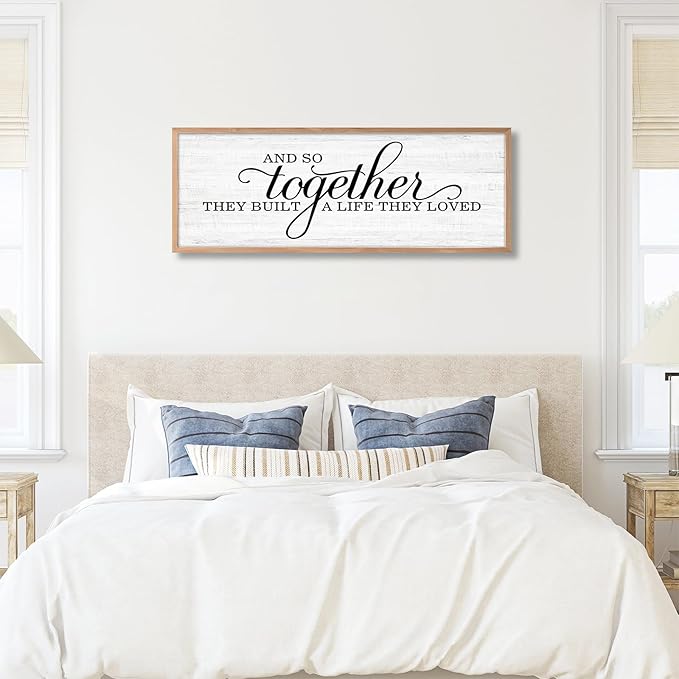 Rutiyoka Farmhouse Wall Decor: 'and so Together They Built a Life They Loved' Sign, 41.3''15'' Large Framed Wood Wall Art for Bedroom Couples Room Decor (Brown Frame)