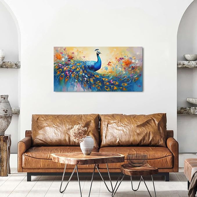 Abstract Peacock Wall Art Colorful Peacock Pictures Wall Decor Abstract Bird Canvas Poster Watercolor Animal Prints Painting Vintage Framed Artwork for Living Room Bedroom Home Decorations 20x40