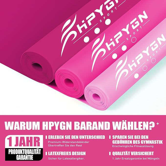 HPYGN 3 Levels Non-Latex Exercise Bands for Physical Therapy & Yoga, Professional Resistance Bands Set for Working Out, Strength Training, Pilates & Rehab, TPE Elastic Stretch Bands for Seniors, Women
