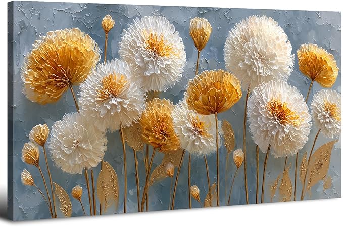 Abstract White Flower Wall Art Golden Floral Pictures Wall Decor Neutral Flowers Canvas Painting Boho Blossom Posters Print Nature Botanical Artwork Bedroom Living Room Office Home Decoration 20x40