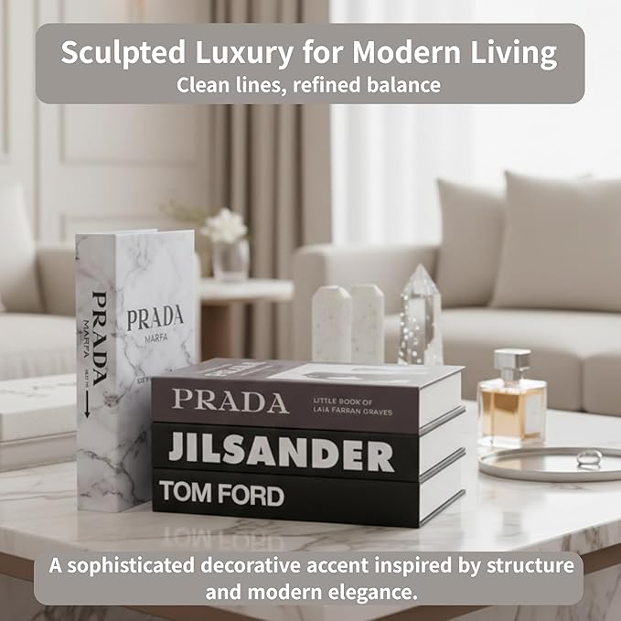 PROBENEX Marble Large | 4 PCS Faux Decorative Books for Home Decor | Not Real Books (Cardboard Boxes) | Coffee Table, Bookshelf & Shelf Styling Display Props for Living Room, Office