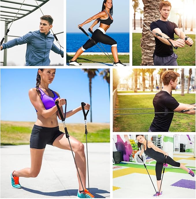Exercise Resistance Bands with Handles for Working Out, 150/200/250/300 Lbs Workout Bands Set with Door Anchor for Physical Therapy, Yoga, Pilates