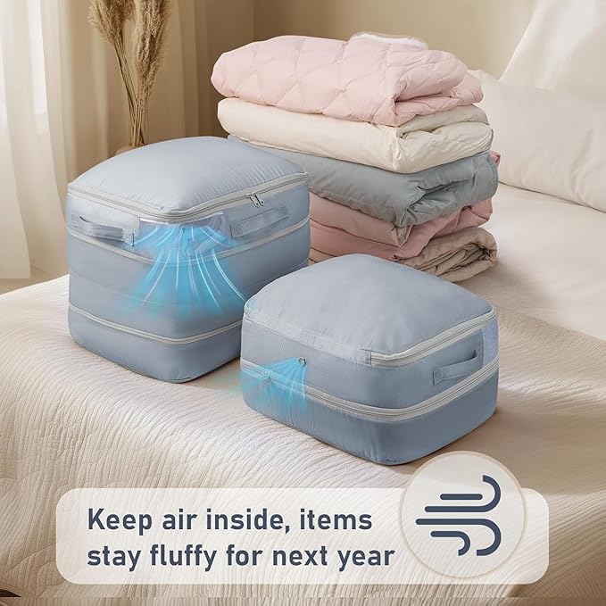 DIMJ Compression Storage Bags 8 Pack - Blanket Storage Bags with Window Zipper, Ultra Space Saving Self Compression Organizer for Puffer Jacket, Bedding, Lightweight Comforter Duvet, Sweater, Sheet
