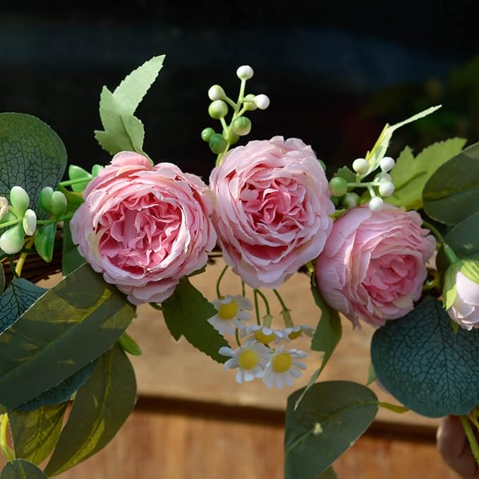 Artificial Peony Swag, Set of 2 Pink Flowers Swag Floral Swag Arrangements Decorative Wedding Arch Flowers for Wedding Arch Front Door Wall Decor