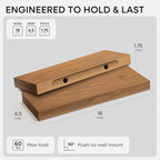 Homeforia 18 inch Golden Oak Floating Shelf, High End Solid Real Wood 18inch Small Floating Shelves for Wall Mounted, Oak Wooden 18in Floating Shelves, Heavy Duty Bracket, 18 X 6.5 X 1.75 in, Set of 2