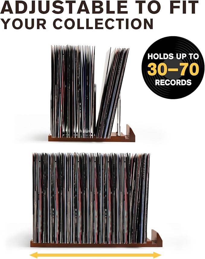 Expandable Vinyl Record Storage, 30-70 LPs Now Playing Record Holder, Wood Vinyl Album Storage Rack for LP Records/Magazines/Music Lovers