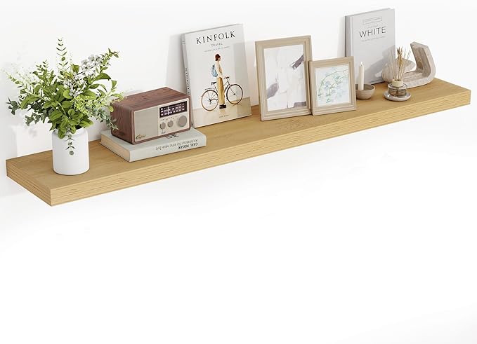 Acovy 55 Inch Floating Shelves, 3D Textured Wood Grain, 55"x9.25"x1.5" Inch Deep Floating Shelves for Wall, Wooden Shelves for Bathroom, Bedroom, Living Room, Natural,1 Piece