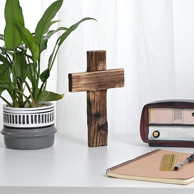 Retro Handmade Log Wood Cross Baptism Cross Wall Decor Spiritual Religious Crosses Small Wooden Room Church & Home for Wall Table Decor Outdoor Wooden Crosses Gifts with Hook for Hanging Wall