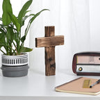 Retro Handmade Log Wood Cross Baptism Cross Wall Decor Spiritual Religious Crosses Small Wooden Room Church & Home for Wall Table Decor Outdoor Wooden Crosses Gifts with Hook for Hanging Wall