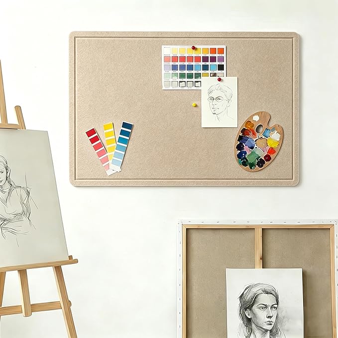 Cork Board Alternative, Decorative Foldable Felt Bulletin Board 24 * 16 Inches, Alternative Photo Board Self-Adhesive Vision Board, Decorative Pin Board (Rectangle Light Camel)