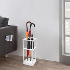 Umbrella Rack for Entryway, Modern Metal 20.87in Tall Freestanding Umbrella Holder with Built-in Shelf, Compact Storage for Long&Short Stick Rain Umbrellas and Walking Canes (White)