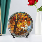 Autumn Decorative Plates, Stained Glass Design Autumn Tree Display Plate for Home Office Kitchen Table Decor Porcelain Plates 8 Inch, Thanksgiving Gifts