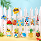 Geelin 36 Pcs Summer Wood Hanging Ornaments for Tree Mini Tree Decorations Hawaiian Beach Wooden Pendant Decorations with String for Luau Party Supplies(Gnome)