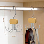 3 Pack Belt Hanger for Closet Organizer, 2026 Upgraded Tie Hangers for Space Saving & Storage, 360° Rotatable & Foldable Hooks, Large Capacity Rack for Tank Top, Bra, Purse (Natural)