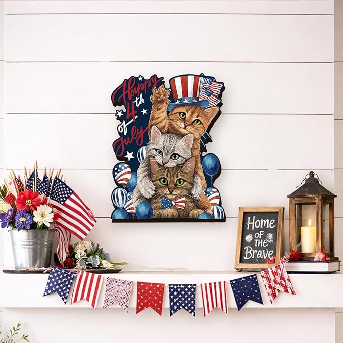 Wooden 4th of July Decorations Patriotic Wreaths for Front Door Independence Day Decorations Welcome Memorial Day Hanging for Home Wall Decor Outdoor Indoor Red White and Blue Wreath 10