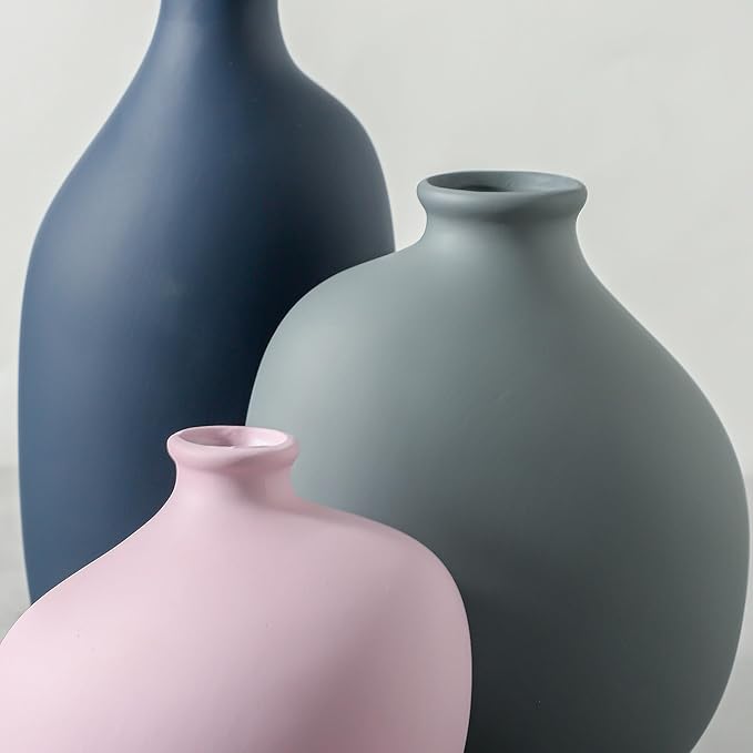 Ceramic Vase Set of 3,Decorative Vases Home Decor, Small Modern Boho Rustic Farmhouse Pottery Vases for Pampas Grass Dried Fresh Flowers,Bedroom,Living Room,Bookshelf, Mantel，Centerpiece Table Decor