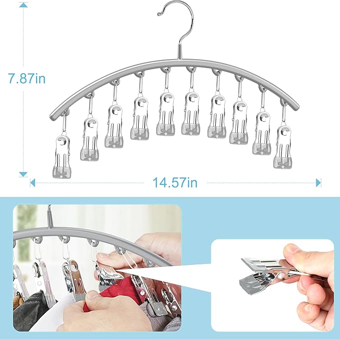 Hat Hangers for Closet, Metal 2 Pack Hat Organizer Holder for Hanger Closet Display, Hat Racks for Baseball Caps w/10 Clips, Hat Holder for Ball Caps & Accessories, for Men Women, Grey