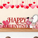 Teenyyou Happy Galentines Day Tabletop Decoration Galentines Day Party Centerpiece Red Pink Glittery Heart Romantic Metal Word Sign with Wooden Base for Valentines Bunting Ladies Photo Props