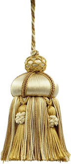 Elegant Hand-Crafted 4" (10cm) Key Tassel, 3 1/2" (8.5cm) Loop, Accented with Crown Tassels (KTAX4) Almond Beige Multicolor #LX01 (Gold Beige, Light Brown, White Ivory) Individually Sold
