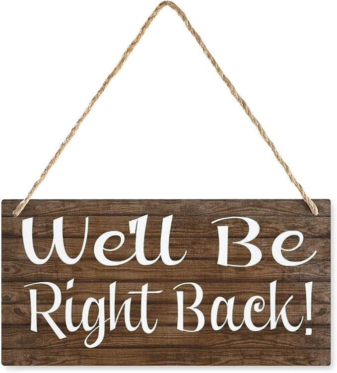 Wood Decor Sign We'Ll Be Right Back Mahalo Wood Office Sign Retro Wooden Public Decorative Hanging Sign For Home Door Fence Vintage Wall Plaques Decoration 12X6In