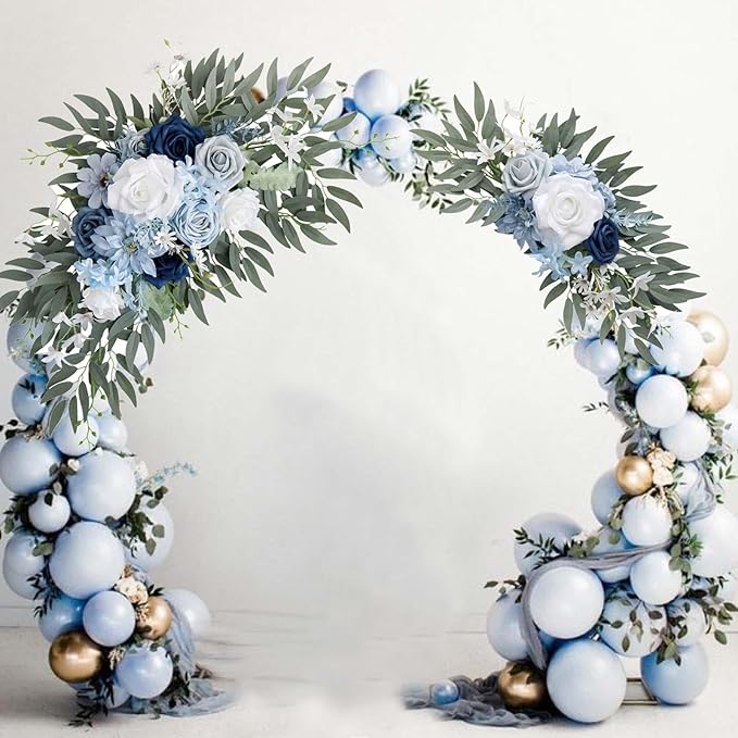 2Pcs Artificial Wedding Arch Flowers, Artificial Rose Flower Swag Decorative Swag with Eucalyptus Leaves Floral Swag for Wedding Ceremony Decor