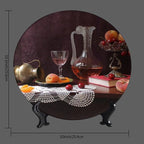 Wine Decorative Plates, 10 Inch, Red Wine Cherry Fruit Round Display Plate, Home Wobble-Plate with Display Stand, Ceramic Craft for Wall Hanging Decorative