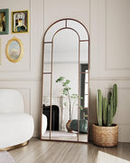 Antok 71" x 28" Full Length Mirror, Floor Mirror Arched Window Decorative Mirror, Metal Framed Decor Farmhouse Floor Mirrors Art Pane Mirrors Wall Decor for Bedroom, Living Room, Entryway Black