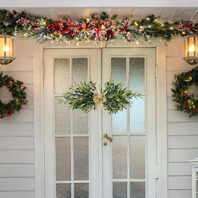 24" Floral Swag,Greenery Swag,Large Artificial Mixed Eucalyptus Leaves Swag,Handmade Front Door Twigs Leaves Greenery Decorative Swag,Spring Floral Swag for Wedding Arch Party Wall Home Garden Decor