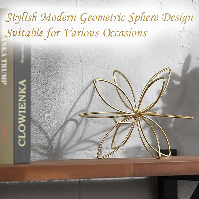 8" Gold Decorative Sphere, Metal Floral Tabletop Sculpture, Abstract Tabletop Decorative Ball for Home Metal Sphere Decor