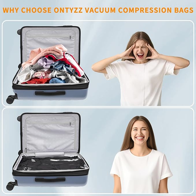 ONTYZZ Vacuum Bags for Travel, Reusable Vacuum Compression Bag, Recycled IPX8 Waterproof Space Saver Bag for Luggage/Camping/Home Storage (3 Pack with Air Pump-Black)