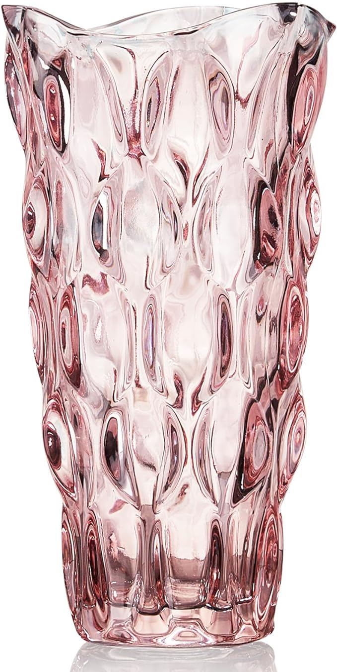 CEMABT Glass Vases for Flowers, Unbreakable 3.4 lb Morden Vases for Tables Centerpieces, Vintage and Clear Rose Large Vases Christmas Thanksgiving Gifts, Pink