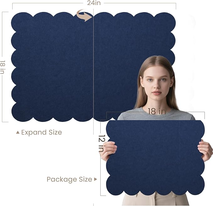 Lightomorrow Scalloped Bulletin Board, 24 x 18 Inches Felt Pin Board - Decorative Cork Alternative for Wall, Foldable Picture Self-Adhesive Vision Prayer Board with 20 Pushpins - Dark Blue