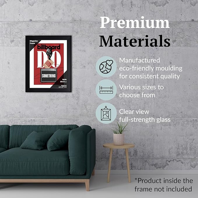 Creative Picture Frames 10 x 13 Magazine Frame with Full-Strength Glass, Holds Up To A 1/4" Thick Media with Installed Hangers for Easy Mounting, 11x14 Black Frame with White Mat