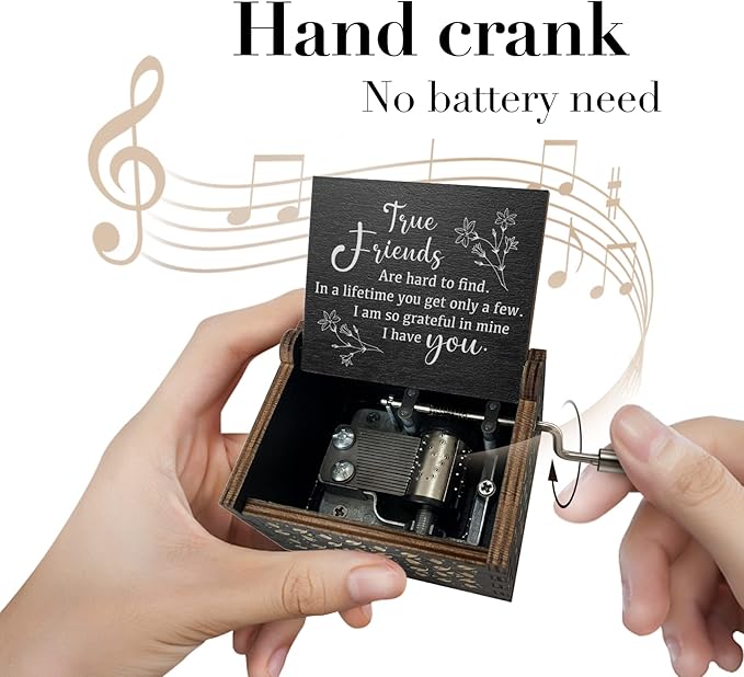True Friendship Gifts for Women Female You are My Sunshine Wooden Music Box-True Friends are Hard to Find,I am so Grateful in Mine I Have You Keepsake Box for Friends(Black)