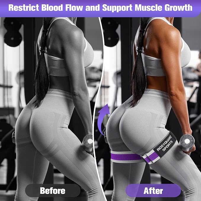 Booty Bands for Working Out, Blood Flow Restriction Bands for Women/Men, Adjustable Velcro Occlusion Resistance Bands BFR Training Bands for Glutes & Hip Building 2 Pack