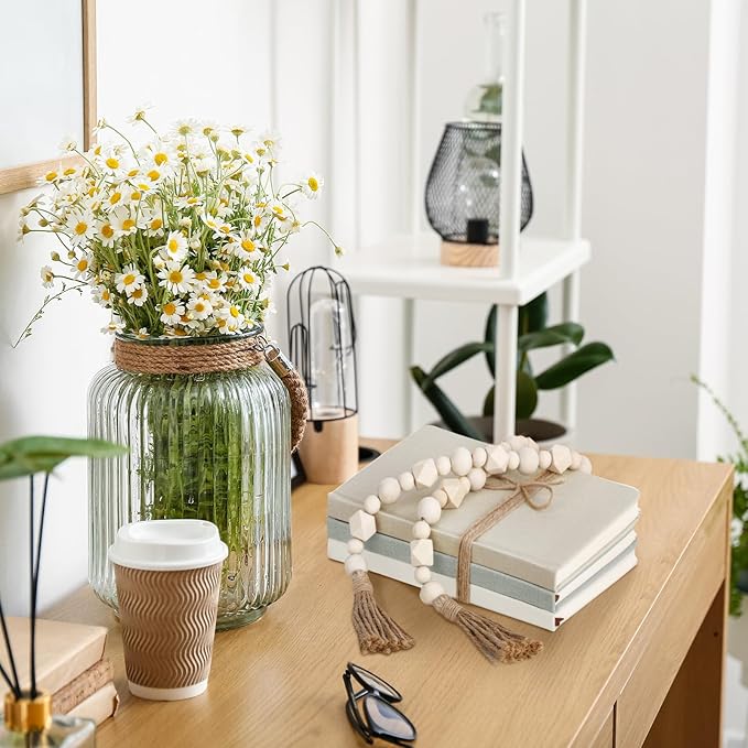 Feifeiya 3 Pieces Faux Decorative Books Set for Home Decor Fake Book for Shelves Coffee Table Stacked Linen Covered Display Notebook with Wood Bead Bookend Gift for Living Room(Light Green)