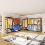 Coat Rack Clothes Wardrobe：Closet Organizer and Storage Clothing Garment Rack with Shelves Heavy Duty for Hanging Clothes Portable Adjustable Black 15.8" Dx(70-88.5)" Wx76.5 H