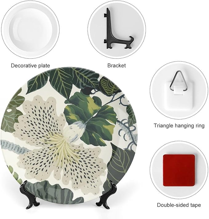 Green And White Chinoiserie Floral Ceramic Decorative Plate for Display Festival Farmhouse Supplies Kitchen Art Decoration Holiday Party Decorations Customize Gifts for Men Women Anniversary