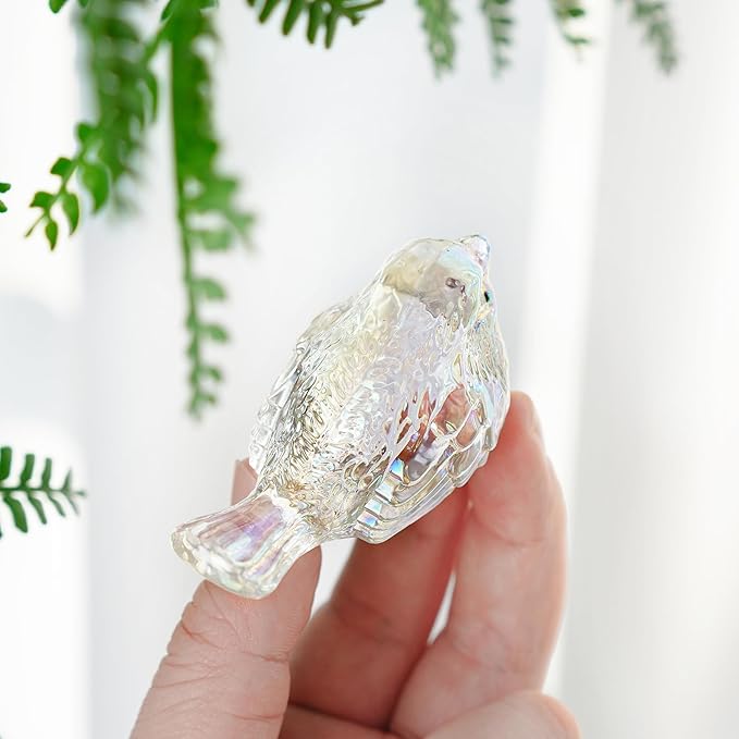 H&D HYALINE & DORA Glass Birds Figurines Handmade Blown Bird Figurine Crystal Glass Animal Collectible Figurine Gifts for Birds Lover (AB Coating)