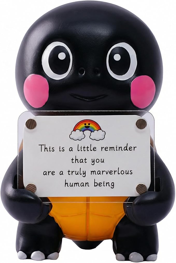 Positive Turtle Figurine - 4.3" Tall Hand-Painted Resin Indoor Office Desk Decoration with Cute Motivational Sign, Funny Gift for Women Friends Bestie BFF Bestfriend Coworkers (Black)