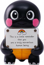 Positive Turtle Figurine - 4.3" Tall Hand-Painted Resin Indoor Office Desk Decoration with Cute Motivational Sign, Funny Gift for Women Friends Bestie BFF Bestfriend Coworkers (Black)