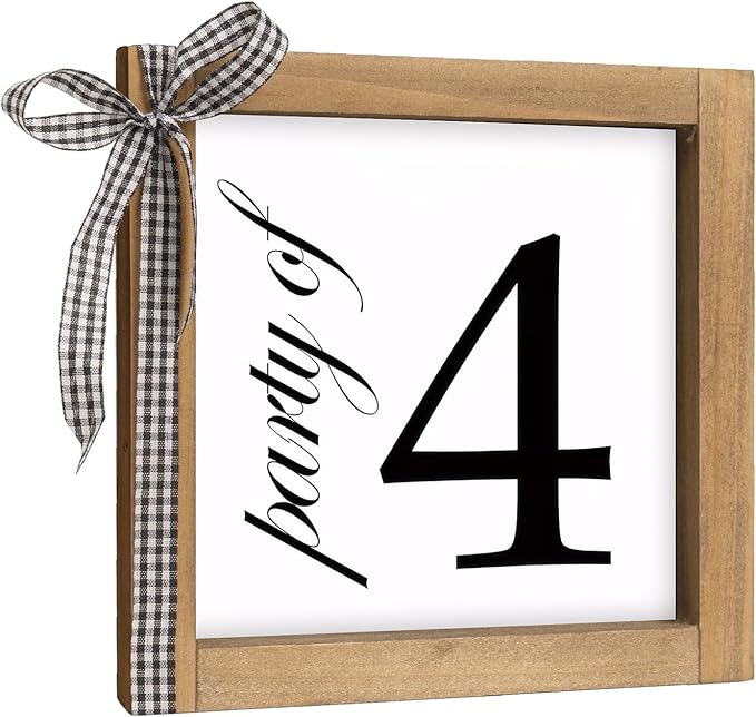 6 Inch Party of 4 Sign, Wooden Frame Family of 4 Decor, Rustic Gift for Family Indoor Table Tiered Tray Shelf Desk Farmhouse Home Decorations