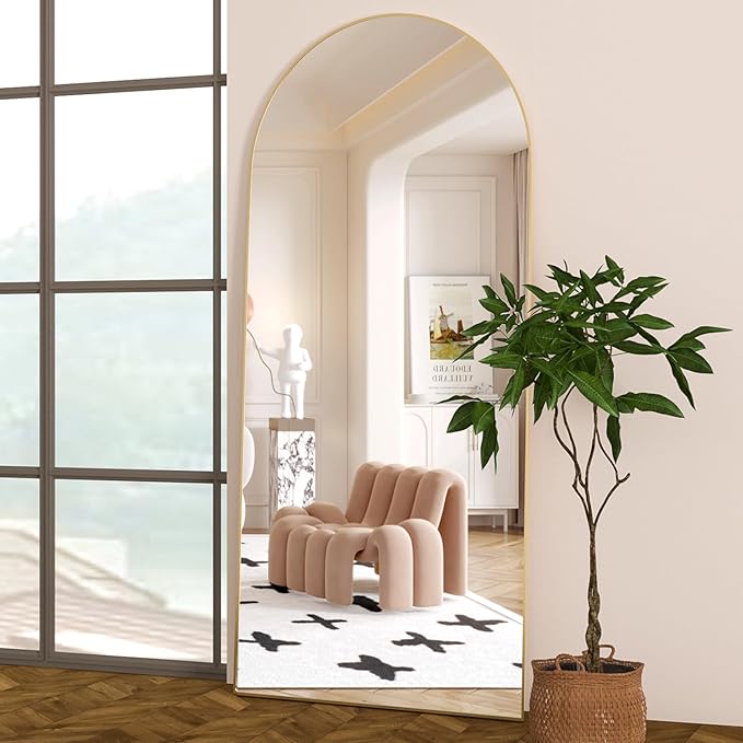 Full Length Mirror 71"x25" Arch Mirror Floor Mirror with Stand Wall Mirror Gold Arched Full Body Mirror Standing Hanging or Leaning Against Wall Bedroom Mirrors for Entry, Living Room