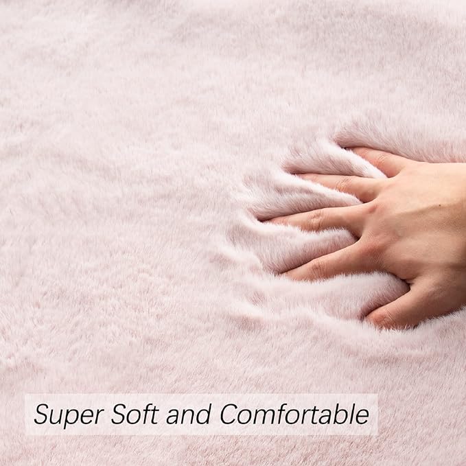 Pink Boho Round Rugs 8ft Large Fluffy Machine Washable Fuzzy Fur Area Rugs for Living Room Plush Circle Sheepskin Rugs for Bedroom Nursery Rug