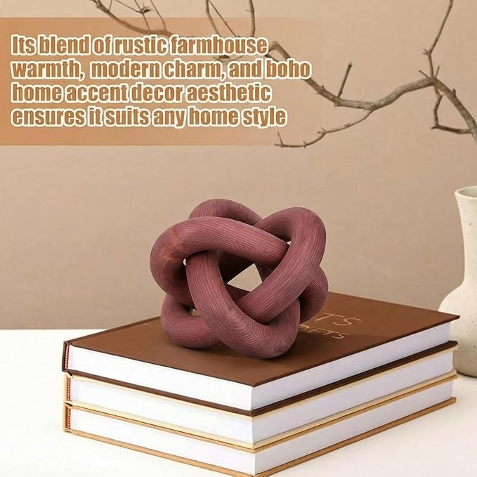 Yalikop 3 Link Wood Knot Decor Rustic Home Décor Accents Hand Carved Coffee Table Decoration, Boho Chain Link Decoration, Modern Shelf, Rustic Objects for Home Living Room Bedroom(Reddish-Brown)